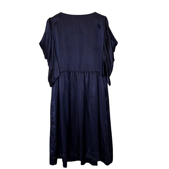 See by Chloe Women’s 100% Silk Empire Waist Cold Shoulder V Neck Dress Blue Sz 6 - Picture 2 of 13